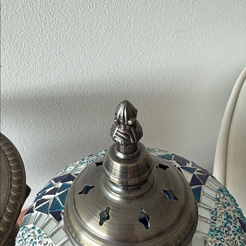 Mosaic Glass Table Lamp with Silver Base - Picture 4 of 10